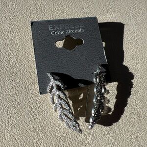 Express Silver Leaf Climber Earrings with Cubic Zirconia